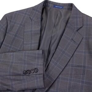 Stafford Year Round Classic Fit Mens 44L Gray Windowpane Travel Blazer Sport Coa